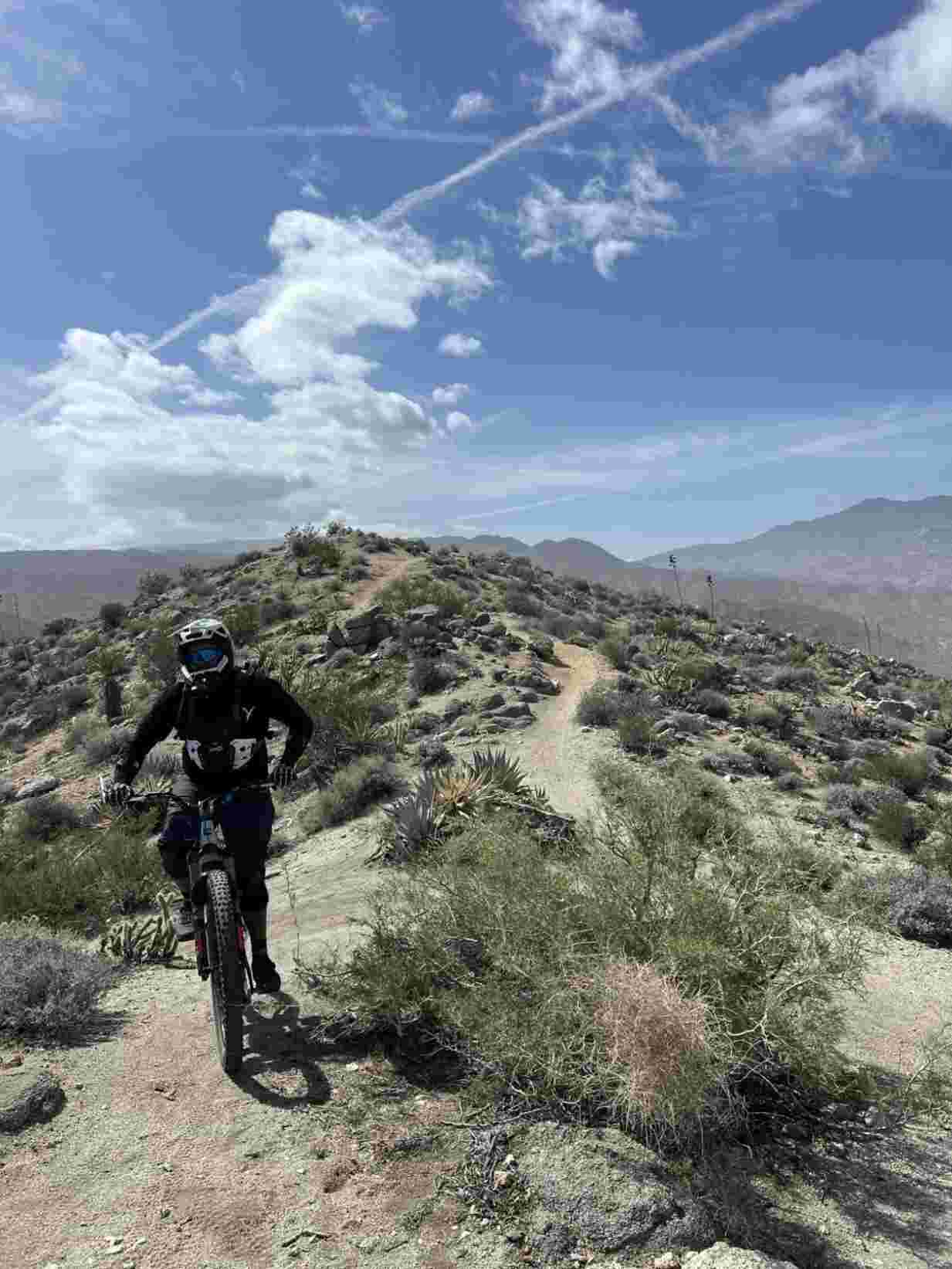 A mountain biker riding a trail called the Palm Canyon Epic
